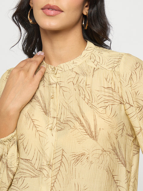 Madame Textured Botanical Print Mustard Yellow Top