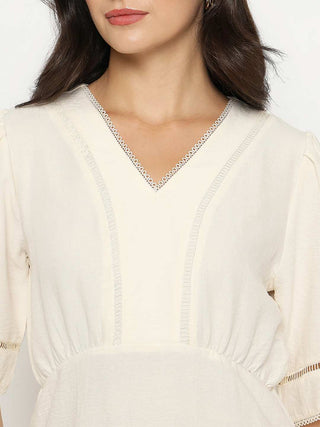 Madame V Neck Off White Peplum Top