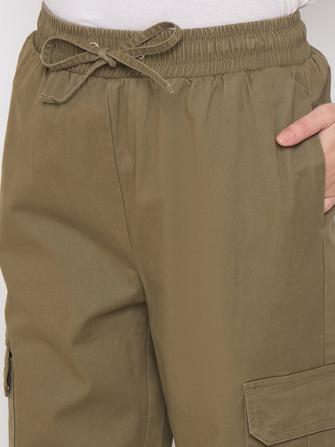 Madame Cotton Straight Green Cargo Pants