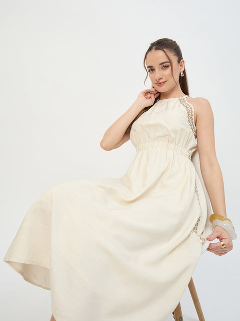 Madame Ivory Viscose Embroidery Trim Cami Midi Dress