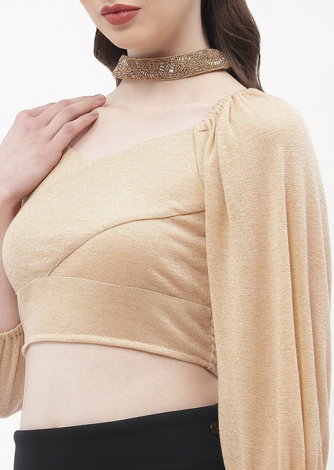 Madame Sweetheart Neck Beige Shimmery Crop Top