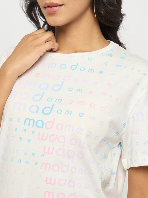 Madame All Over Print White Cotton T-shirt