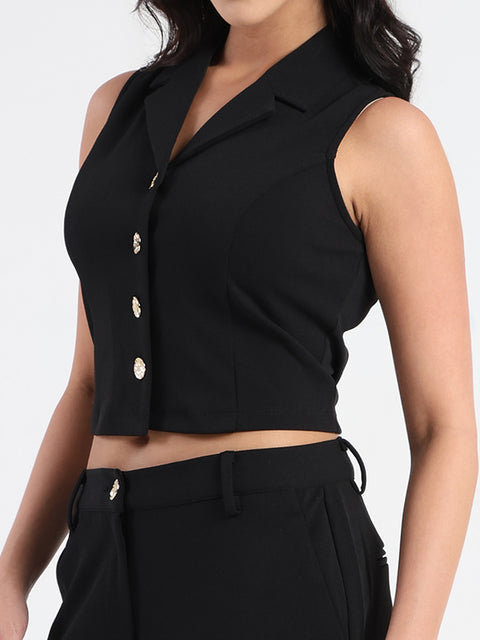 Madame Crop Top and Side Slit Trousers Knit Moss Black Co-ord Set
