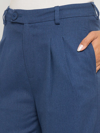 Madame Solid Navy Blue Rayon Blend Gurkha Trousers