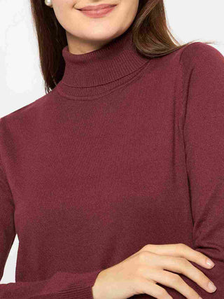 Madame Turtle Neck Ribbed Cuff Wine Red Sweater