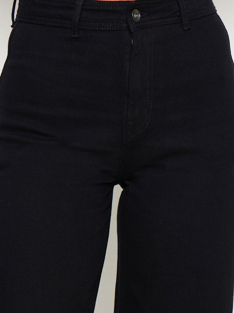Madame Black Wide Leg Cotton Blend Denim