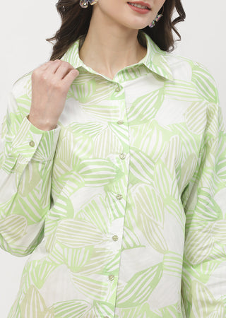 Madame Abstract Print Lime Green Regular Shirt