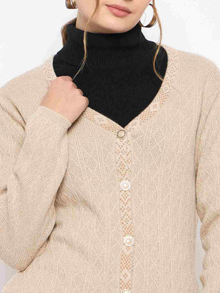 Madame Full Sleeve Button Down Beige Cardigan