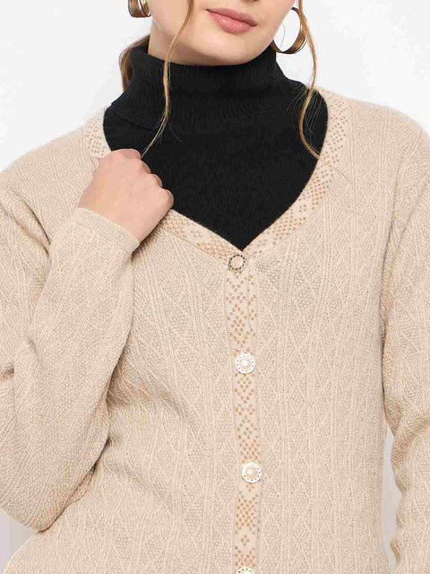 Madame Full Sleeve Button Down Beige Cardigan