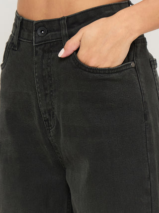 Madame Whiskered Charcoal Black Cotton Blend Jeans