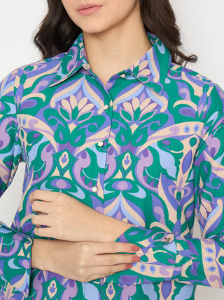 Madame All Over Print Full Sleeve Green Shirt