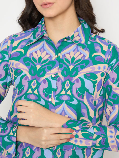 Madame All Over Print Full Sleeve Green Shirt