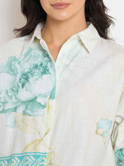 Madame Floral Print Top and Bottom Sea Green Cotton Co-ord Set