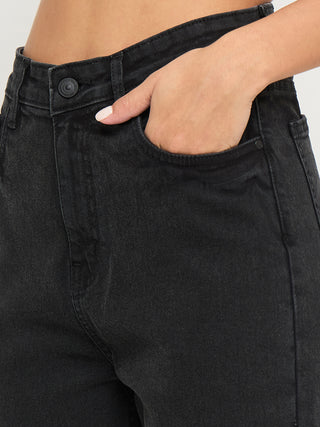 Madame Ripped Hem Wide Leg Charcoal Black Jeans