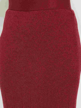 Madame Full Sleeve Top and Maxi Skirt Wine Red Knitted Co-ord Set