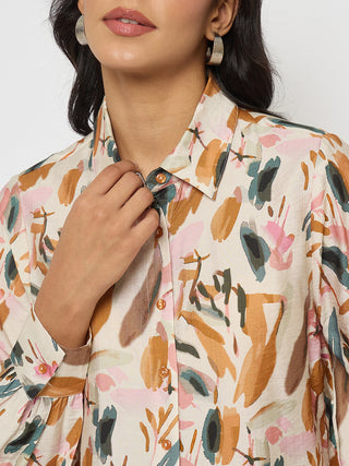 Madame Abstract Print Rust Red Rayon Blend Shirt
