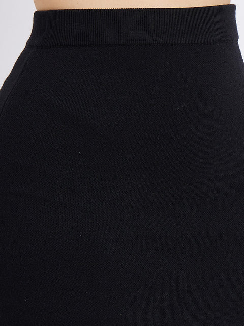 Madame Embellished Feather Trim Black Knit Co-ord Set