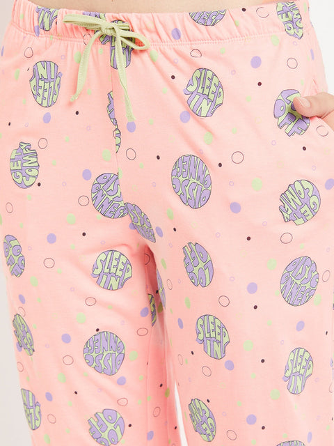 mSECRET Peach Printed Cotton Nightsuit