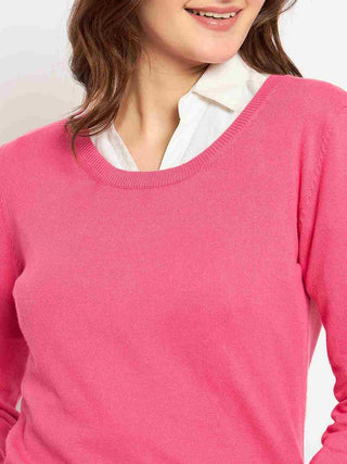 Madame Round Neck Ribbed Cuff Coral Sweater
