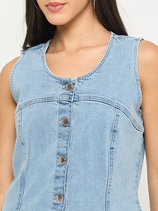 Madame Sleeveless Bright Blue Cotton Blend Bright Blue Top
