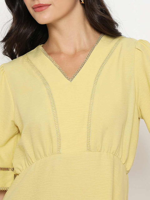 Madame V Neck Yellow Peplum Top