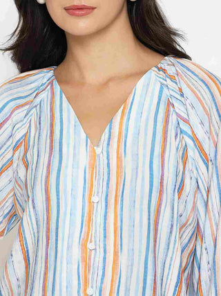 Madame Striped Rayon Blend Blue Top