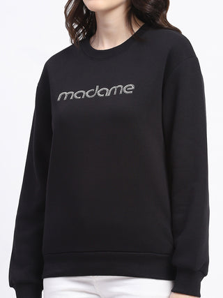 Madame Fleece Handwork And Embroidered Black Sweatshirt