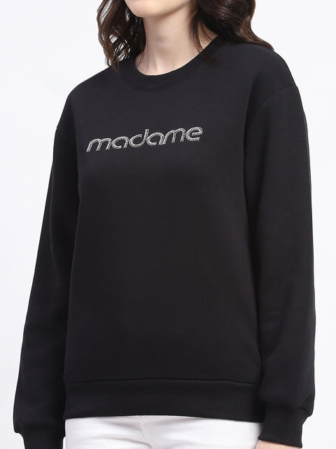 Madame Fleece Handwork And Embroidered Black Sweatshirt