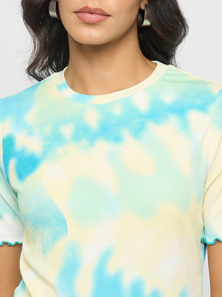 Madame Tie-Dye Lettuce Hem Aqua Blue T-Shirt