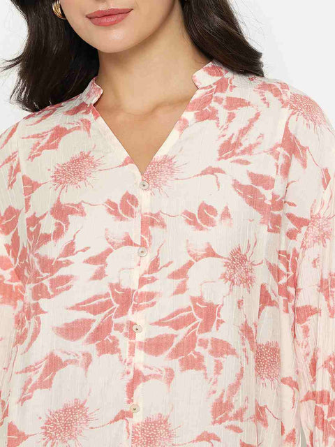 Madame Botanical Print Coral Rayon Blend Top