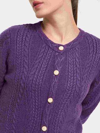 Madame Cable Knit Plum Acrylic Blend Cardigan