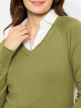Madame V Neck Skinny Fit Olive Sweater