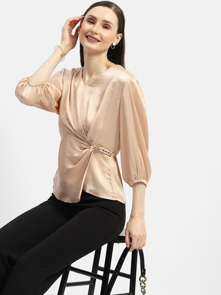 Madame Peasant Sleeve Golden Chain Adorned Top