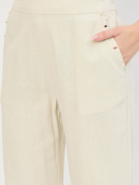Madame Beige Rayon Linen Sleeveless Co-ord Set