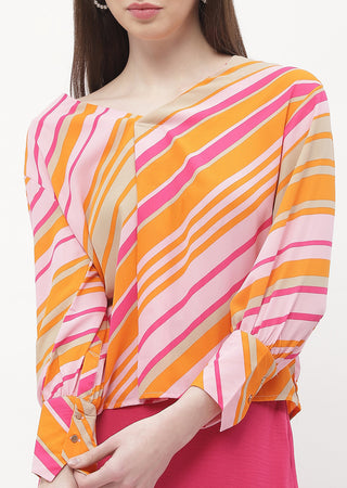 Madame Striped Pink V-Neck Top