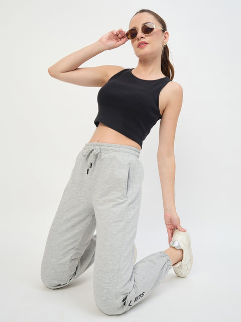 Madame Grey Cotton Blend Tapered Track Pants