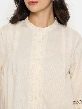 Madame Striped Off-White Cotton Blend Top
