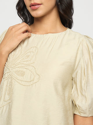 Madame Embellished Rayon Blend Beige Top