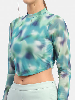 Madame Abstract Print Mint Green Asymmetrical Hem Top