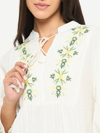 Madame Floral Embroidered Fit and Flare White Mini Dress