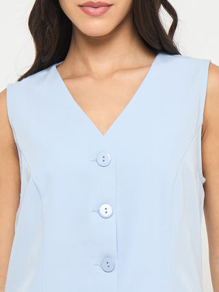Madame Solid Sleeveless Top and Bottoms Blue Co-ord Set