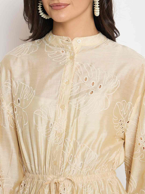 Madame Schiffli Off White Viscose Blend Mini Dress