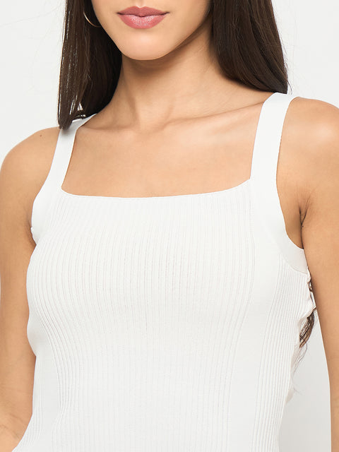 Madame Ribbed Sleeveless White Knitted Top