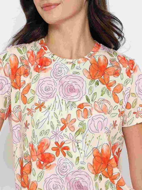 mSECRET Botanical Print Top and Solid Bottoms Lavender Night Suit