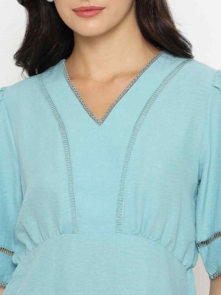 Madame V Neck Sea Green Peplum Top