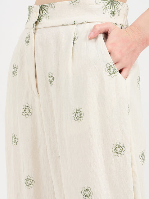 Madame Embroidered Beige Rayon Co-ord Set