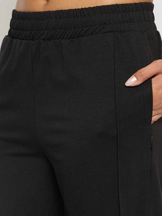 Madame Black Straight FIt Cotton Blend Track Bottoms