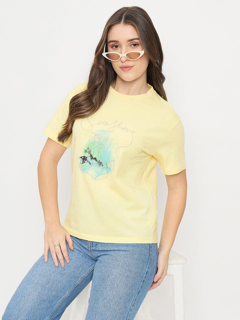 Madame Yellow Graphic Print Cotton T-Shirt