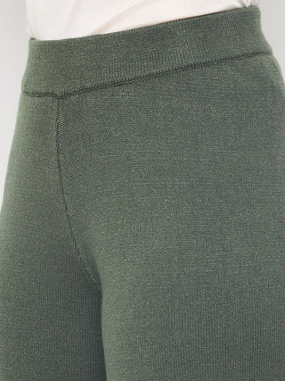 Madame Textured Coat with Solid Top and Bottoms Olive Green Co-ord Set