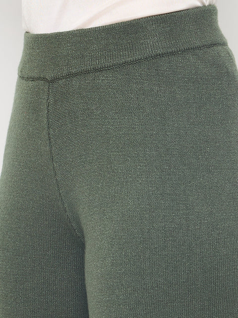 Madame Textured Coat with Solid Top and Bottoms Olive Green Co-ord Set